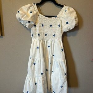 Hayden Cream and Blue Puff Sleeve Sundress